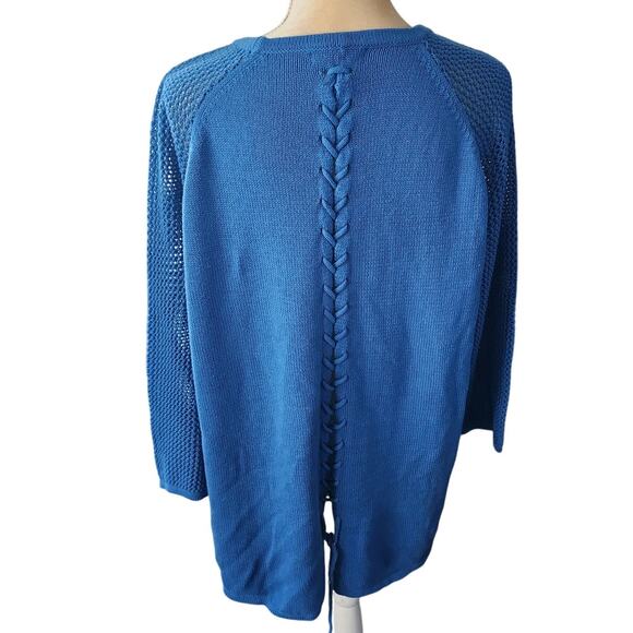 Design History Colbot Blue Lace Up Back Crochet Knit Pullover Sweater - Picture 4 of 5